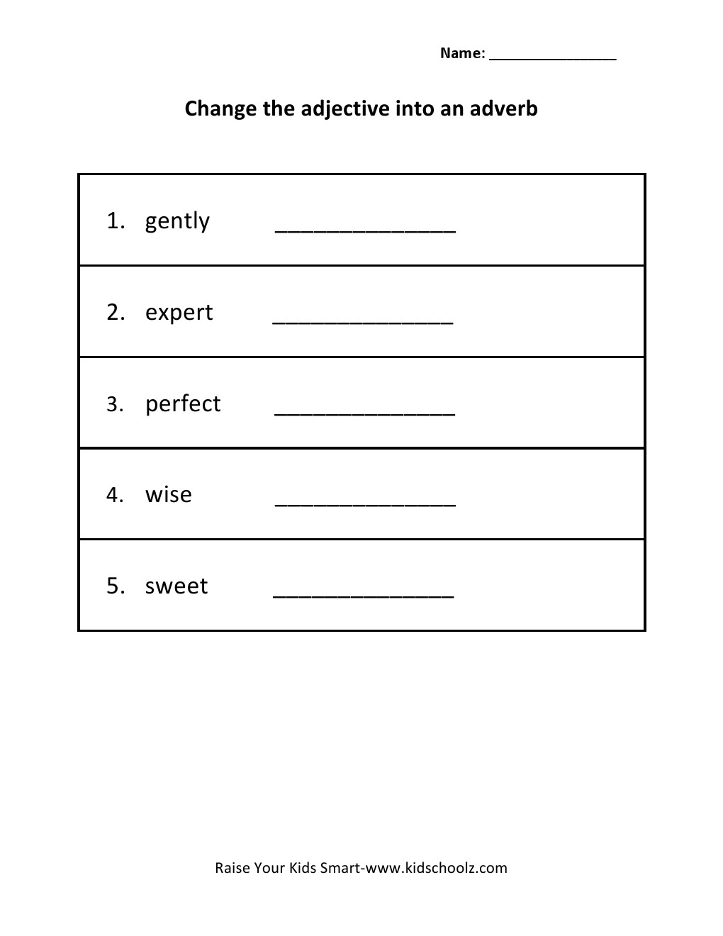 Grade 4 - Change Adjective to Adverb Worksheet