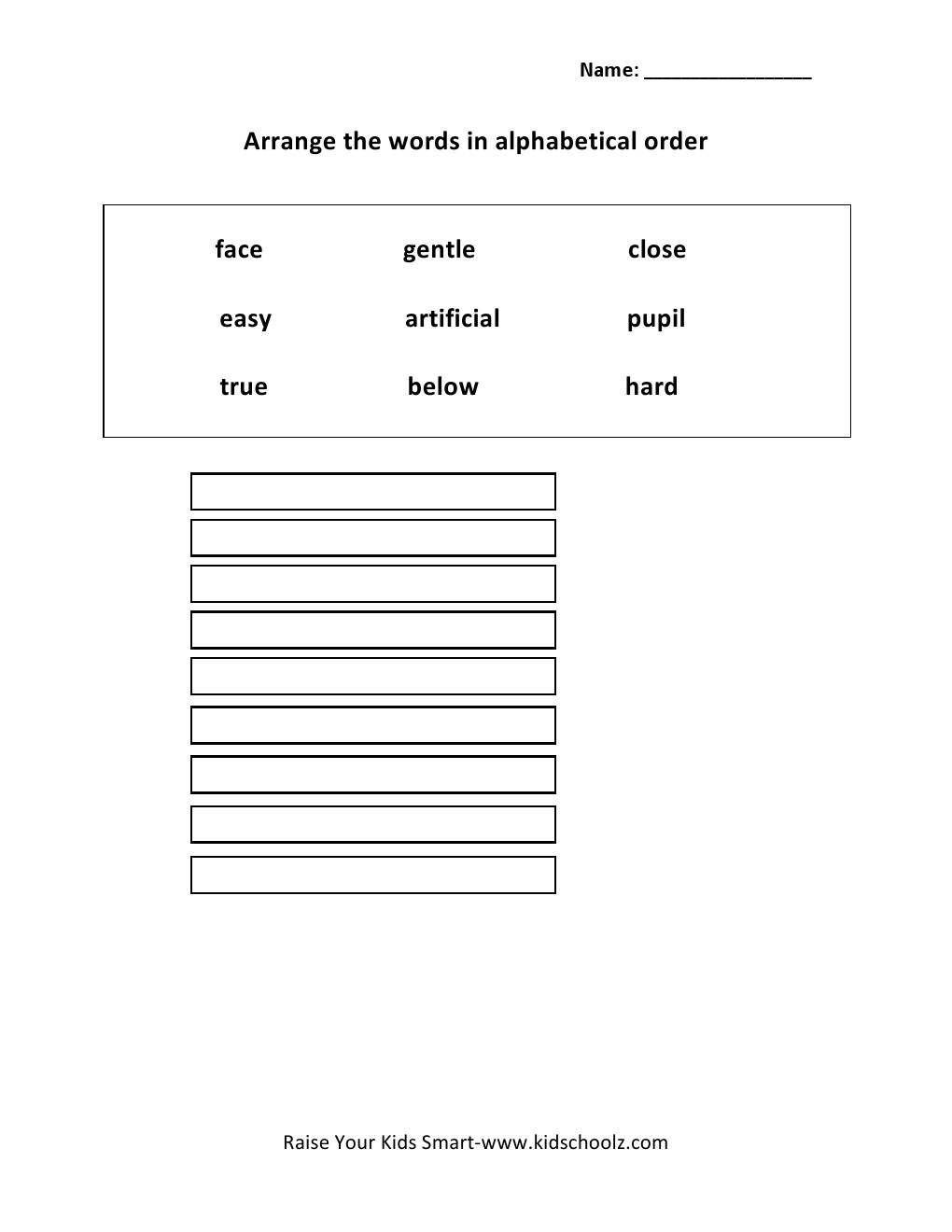 Grade 4 - Alphabetical Order Worksheet
