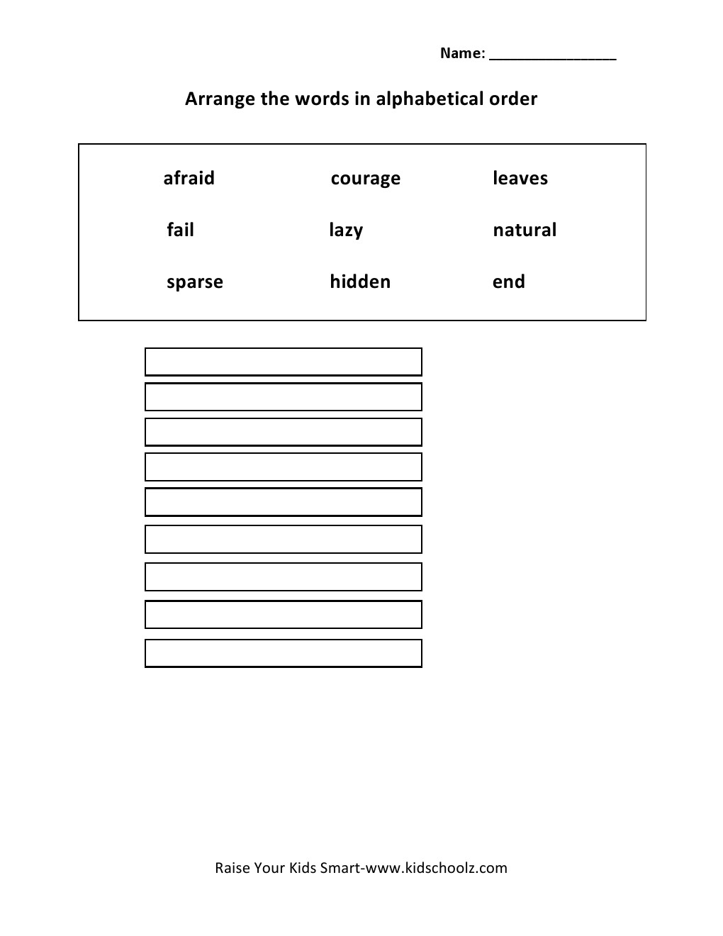 Grade 4 - Alphabetical Order Worksheet
