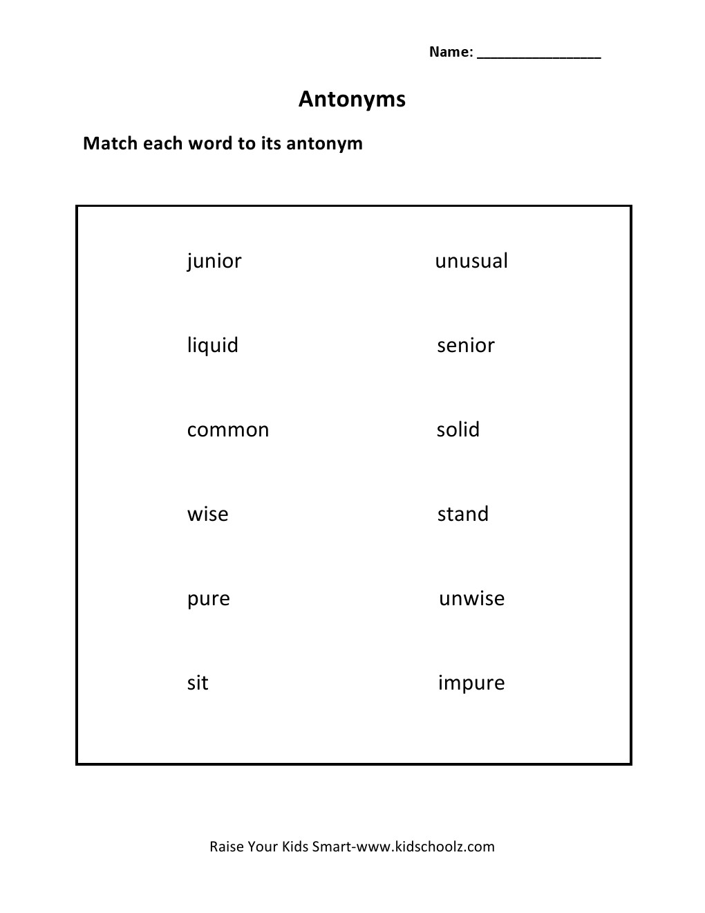 Grade 3 - Antonyms Worksheet