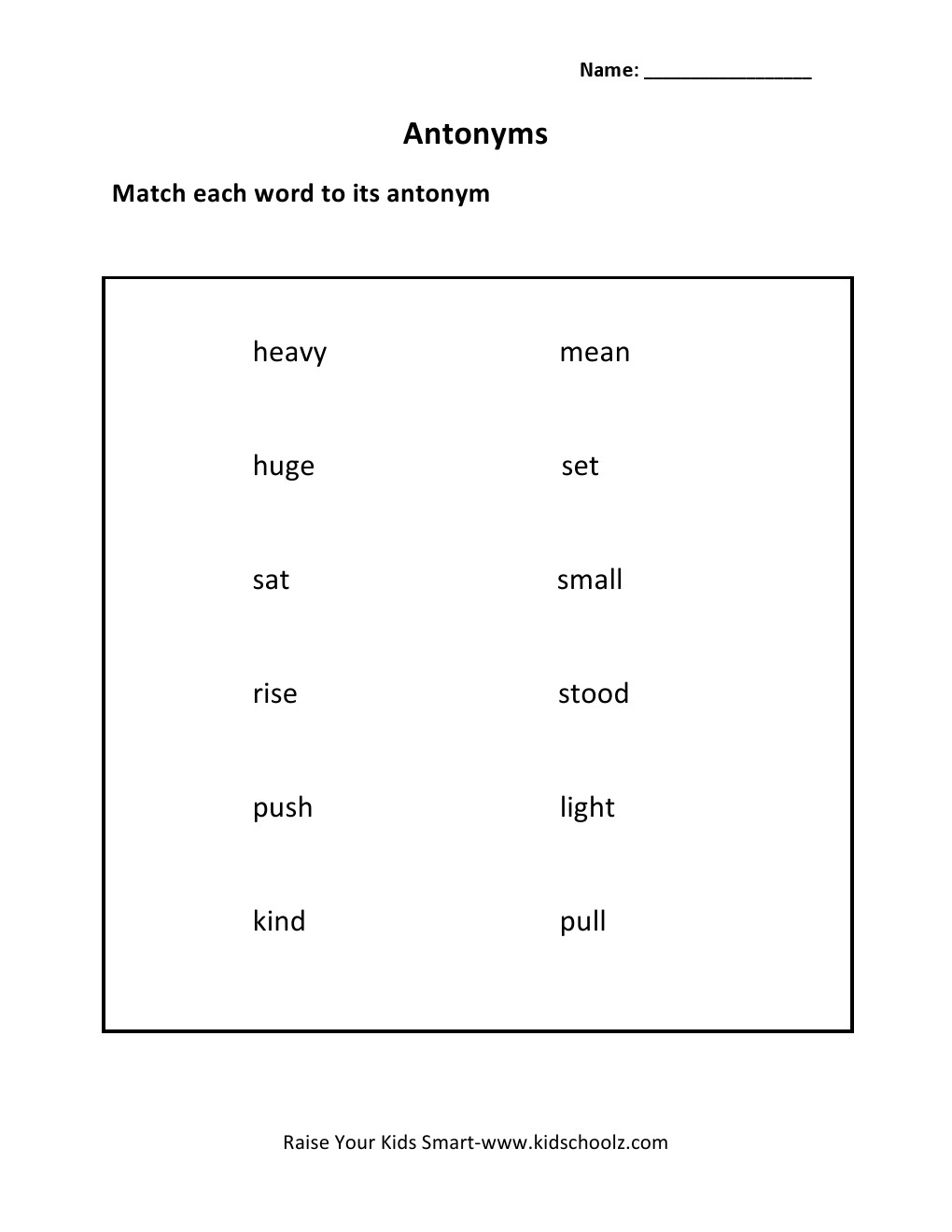 Grade 3 - Antonyms Worksheet