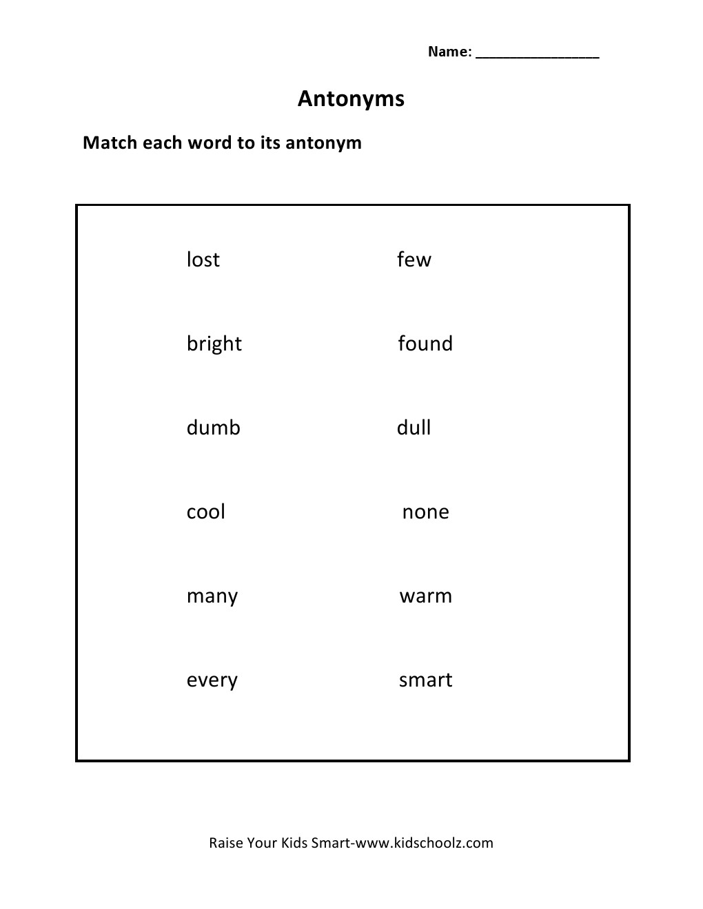 Grade 3 - Antonyms Worksheet