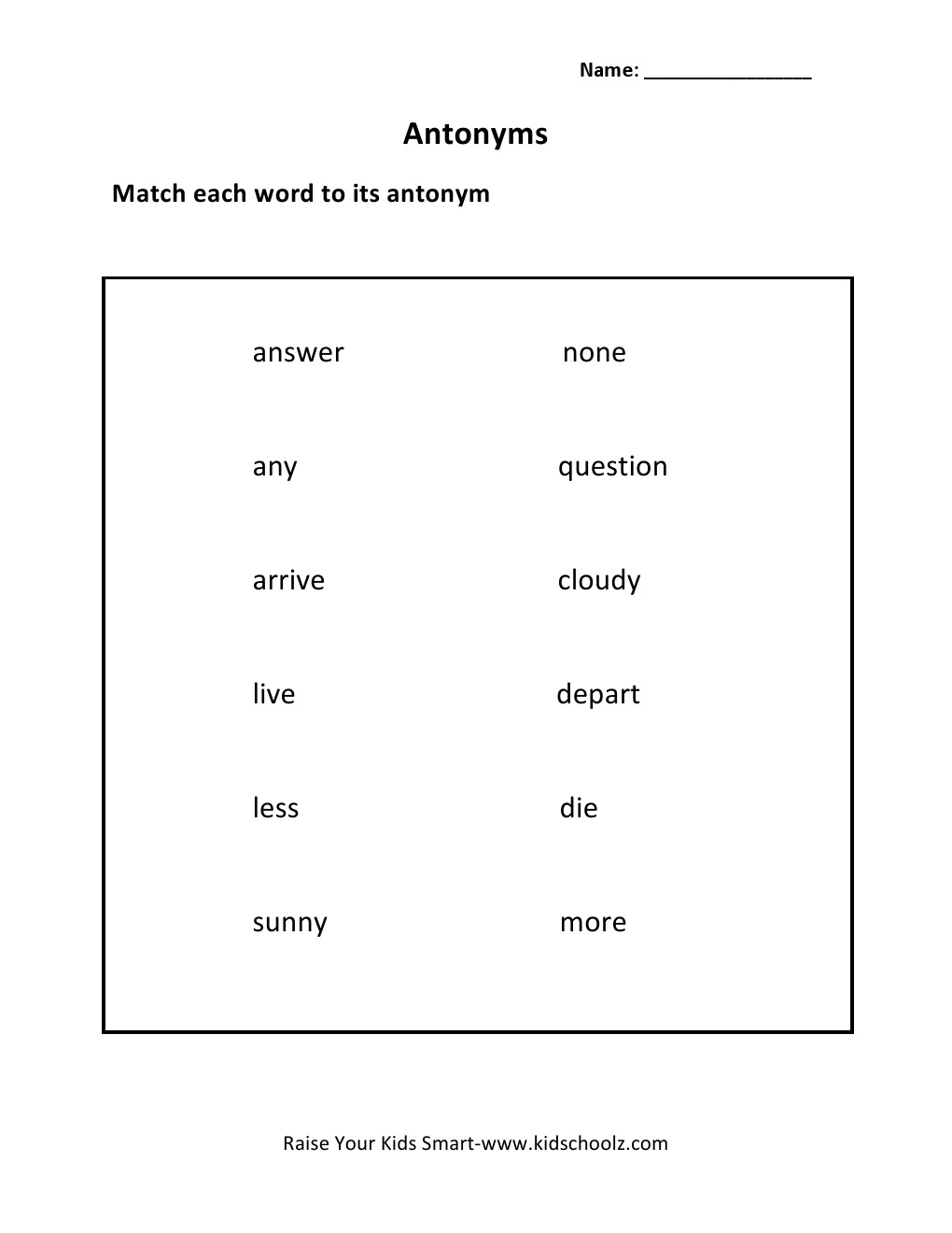 Grade 3 - Antonyms Worksheet
