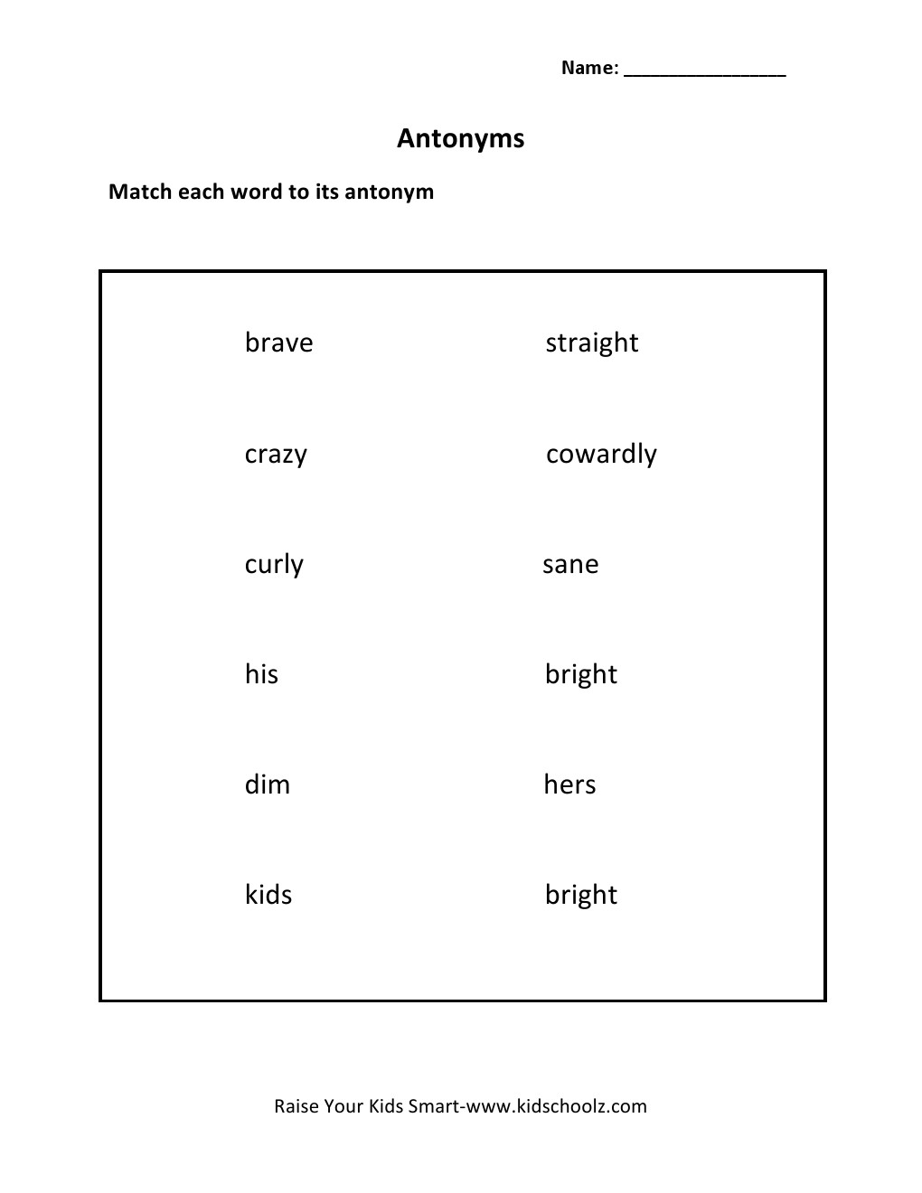 Grade 4 - Antonyms Worksheet