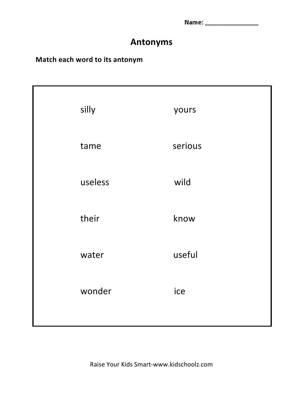 Grade 4 - Antonyms Worksheet