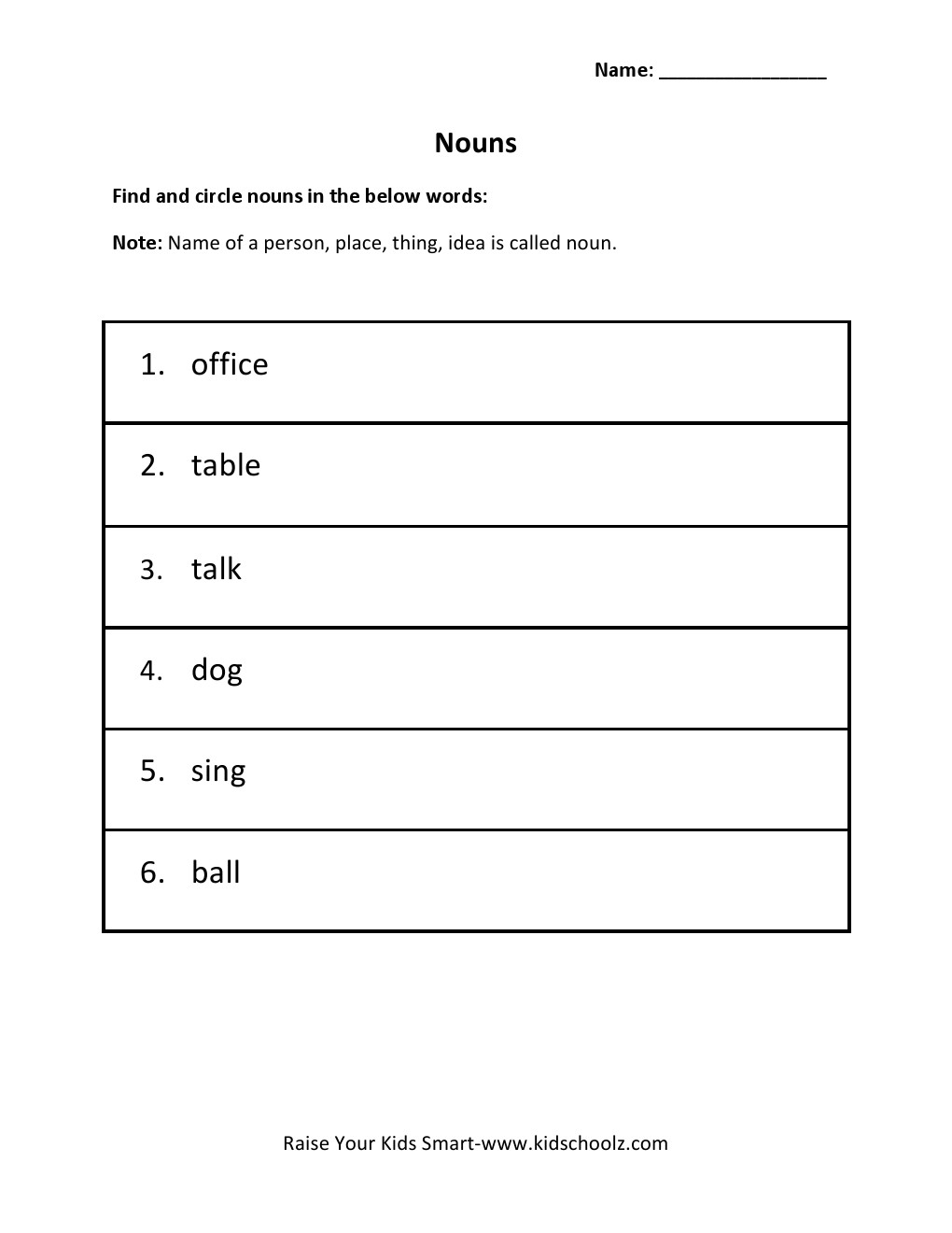 Grade 2 - Nouns Worksheet