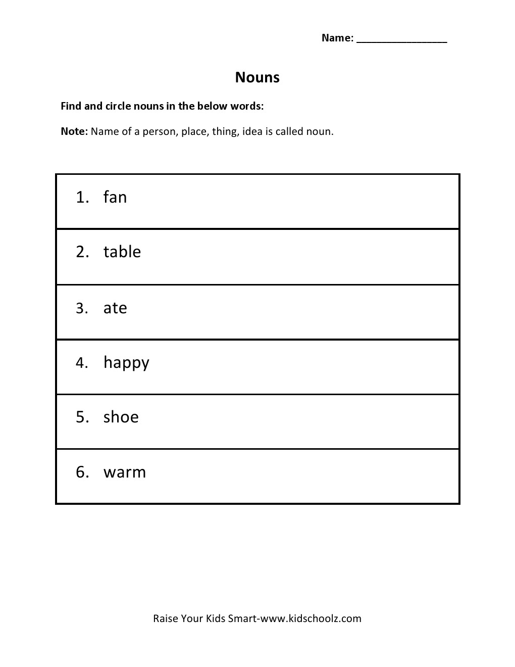 Grade 2 - Nouns Worksheet