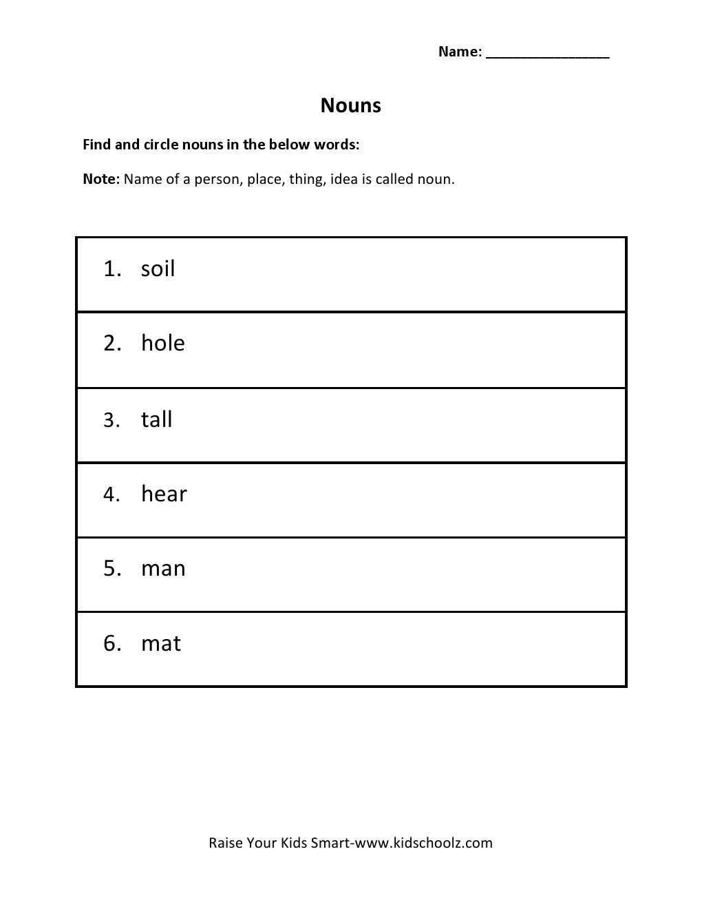 Grade 2 - Nouns Worksheet