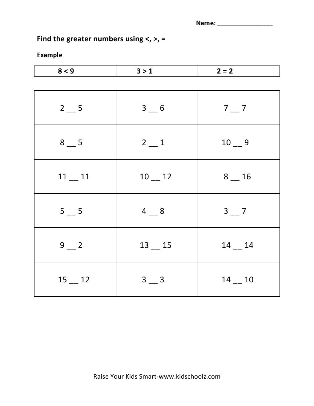 Grade 2 - Greater Than Worksheet