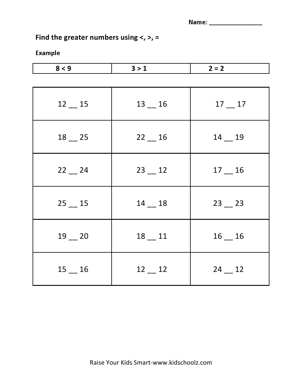 Grade 2 - Greater Than Worksheet