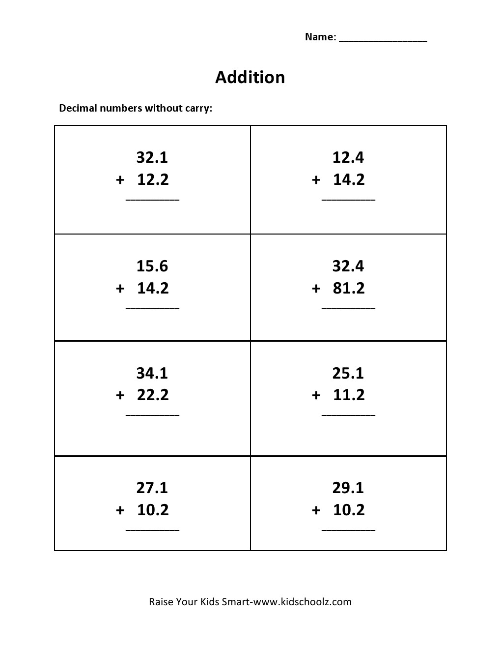Grade 3 - Decimal Addition Worksheet