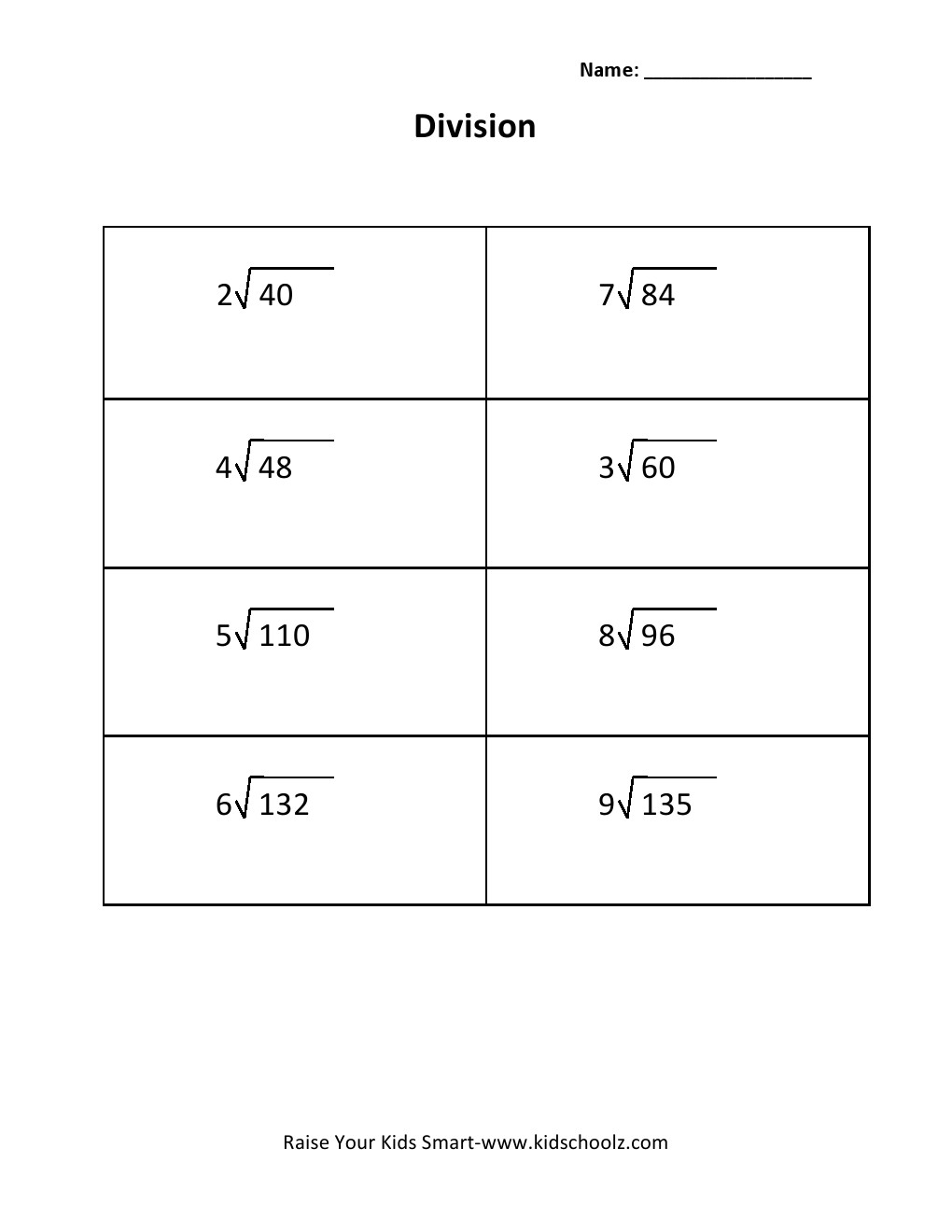 Grade 3 - Division Worksheet