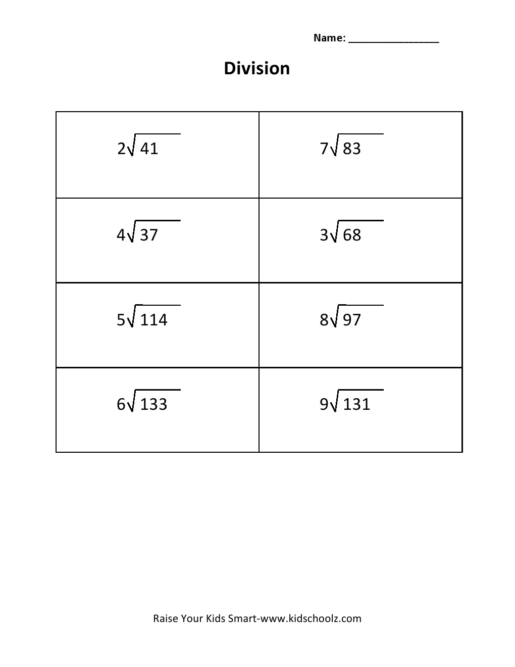 Grade 3 - Division Worksheet
