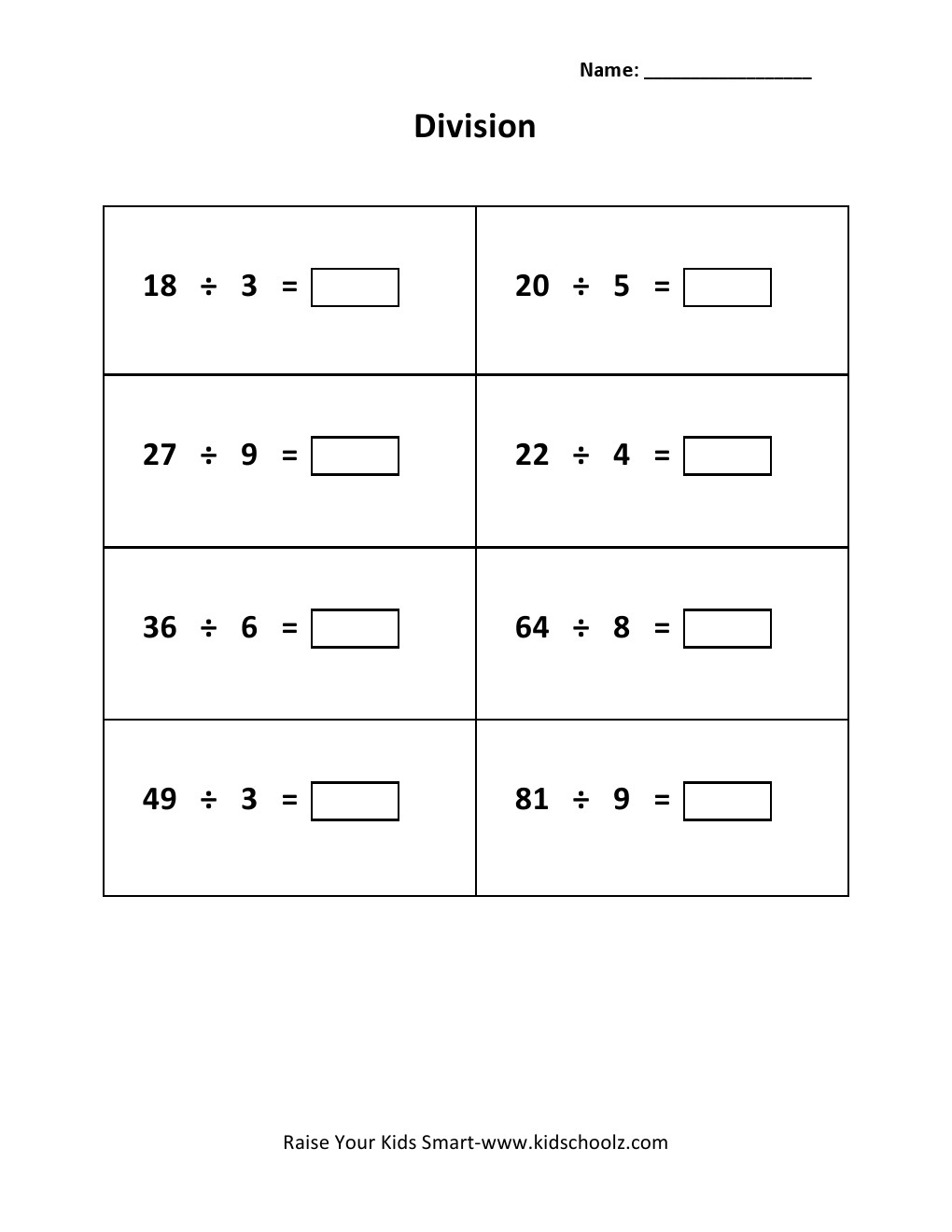 Grade 3 - Division Worksheet 8 - Kidschoolz