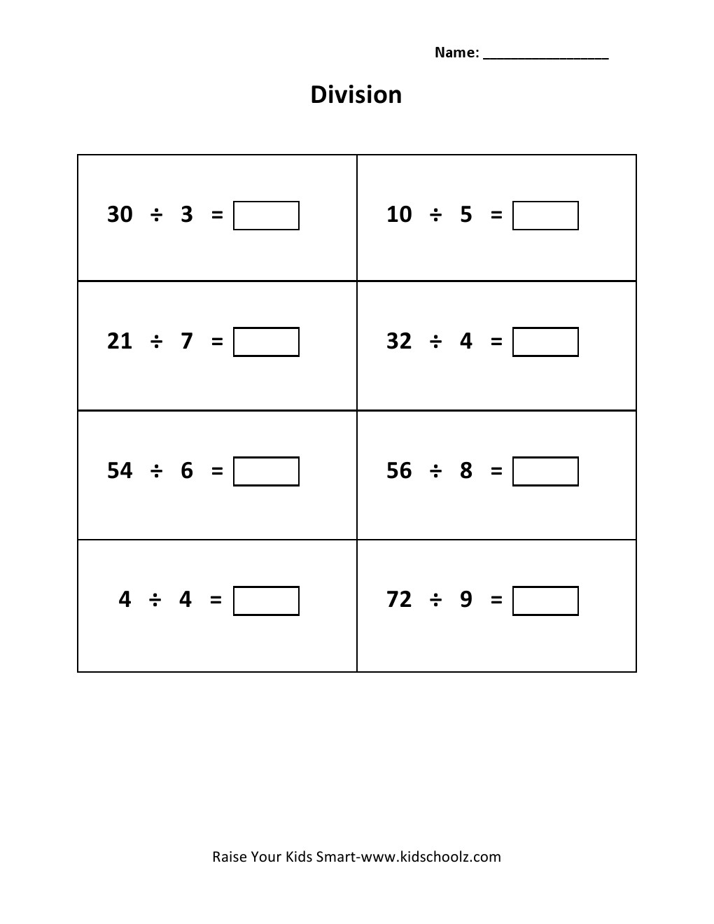Grade 3 - Division Worksheet