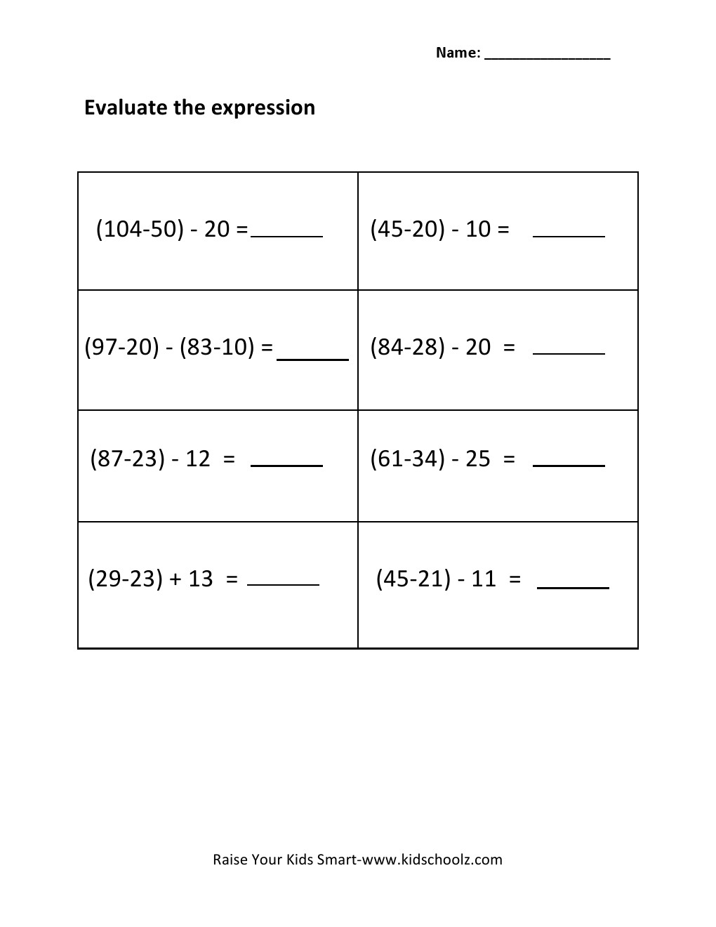Grade 3 - Algebraic Expressions Worksheet