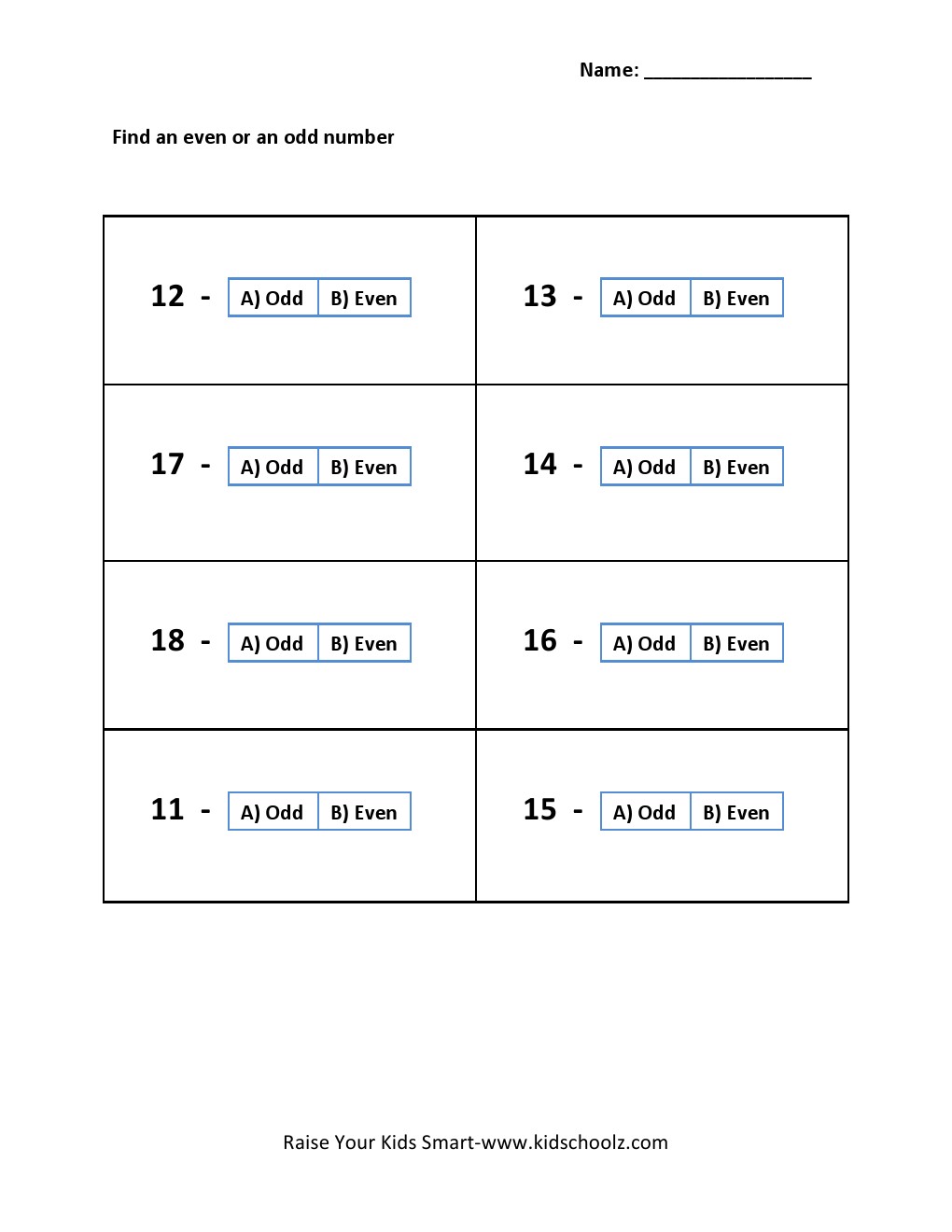 Grade 3 - Even and Odd Number Worksheet