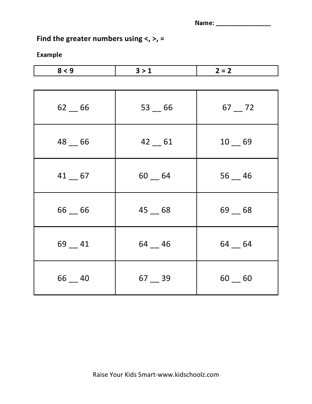 Grade 2 - Greater Than Worksheet