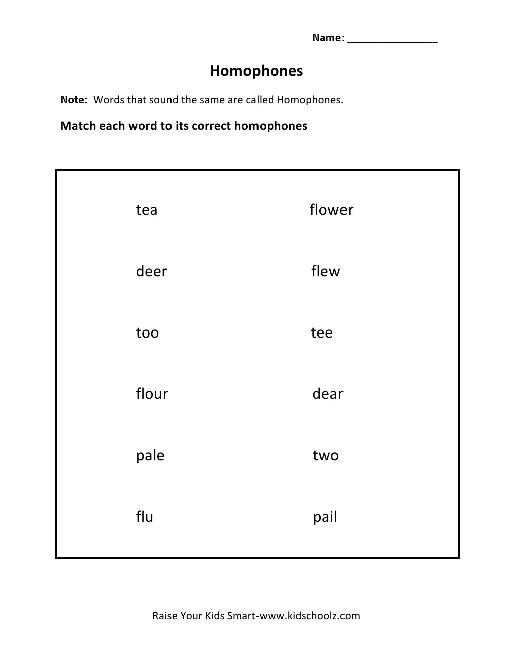 Grade 2 - Homophones Worksheet