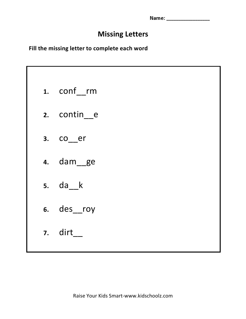 Grade 4 - Missing Letters Worksheet