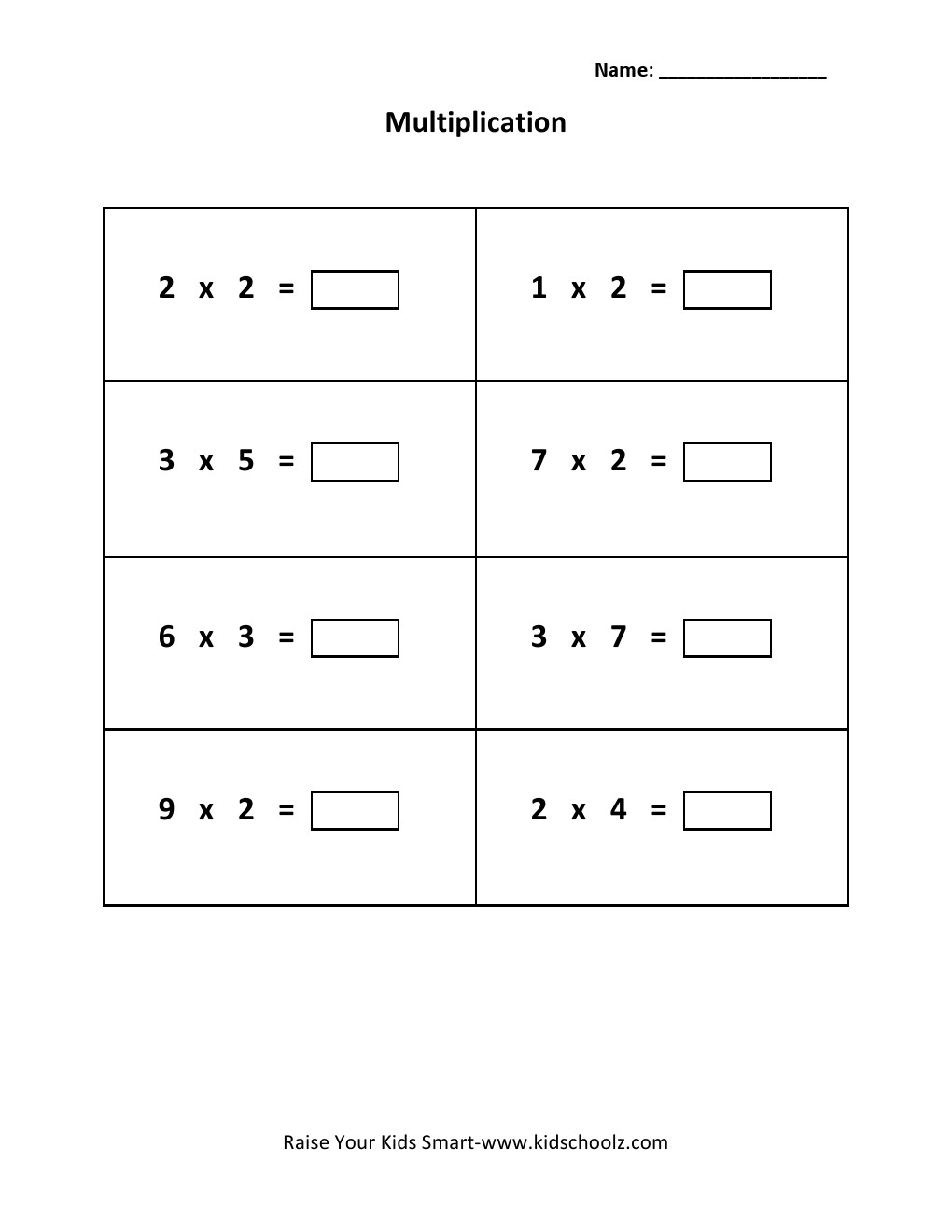 Grade 2 - Multiplication Worksheet