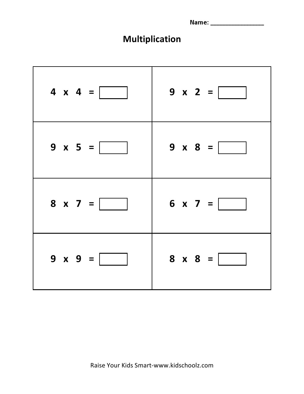 Grade 2 - Multiplication Worksheet