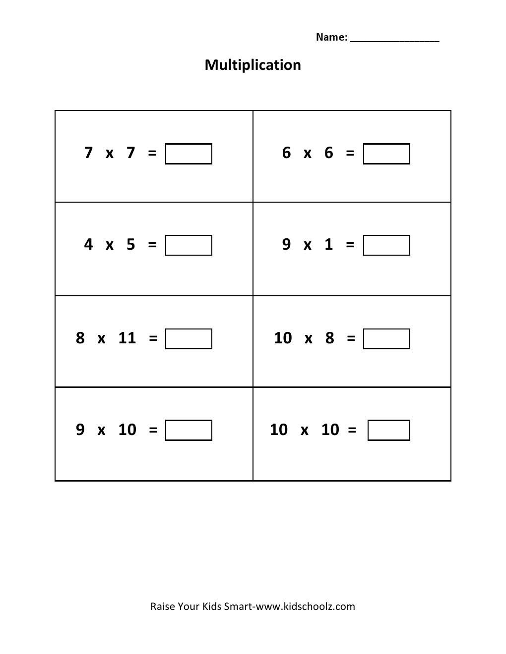 Grade 2 - Multiplication Worksheet