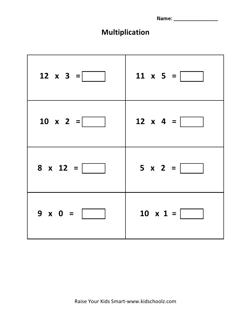 Grade 2 - Multiplication Worksheet