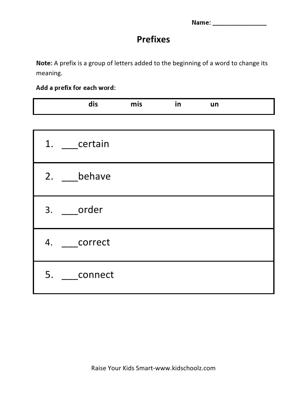 Grade 2 - Prefix Worksheet
