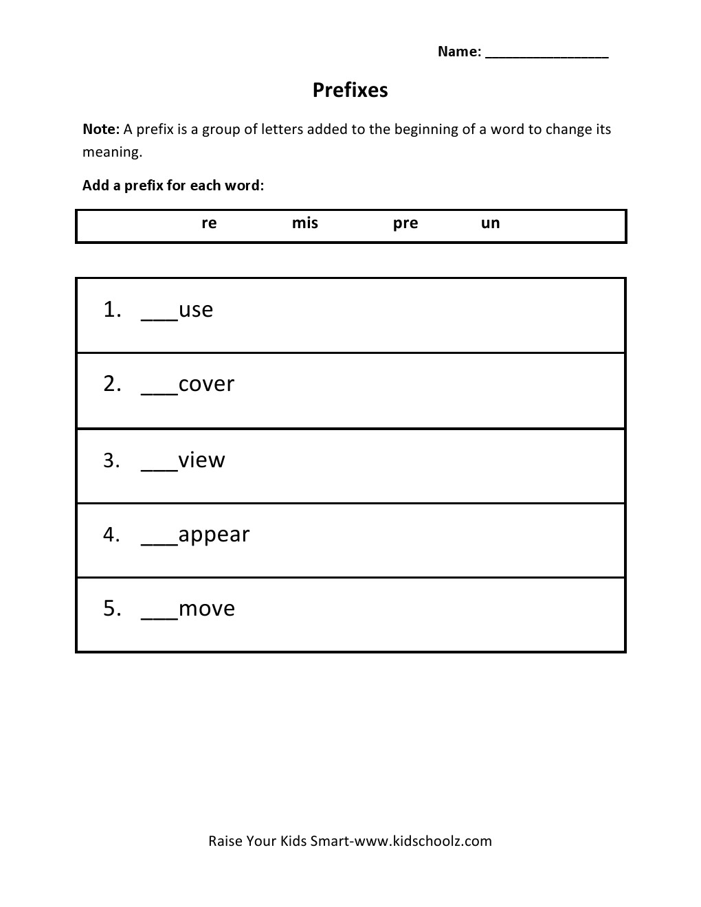 Grade 2 - Prefix Worksheet