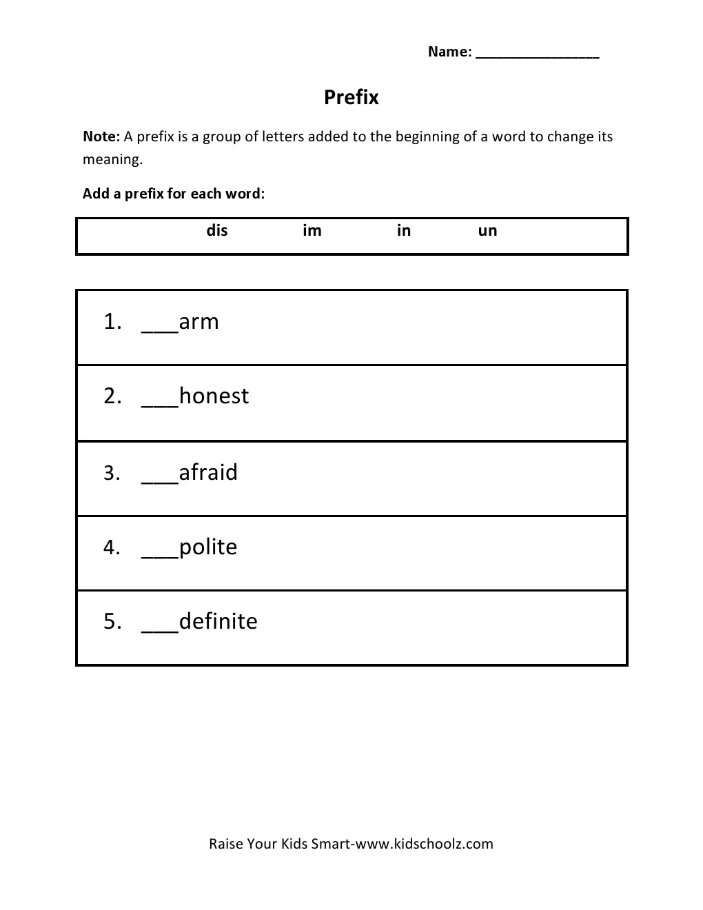 Grade 3 - Prefix Worksheet