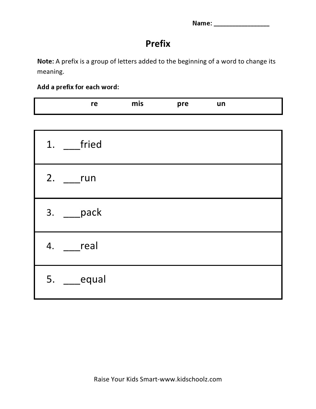 Grade 3 - Prefix Worksheet