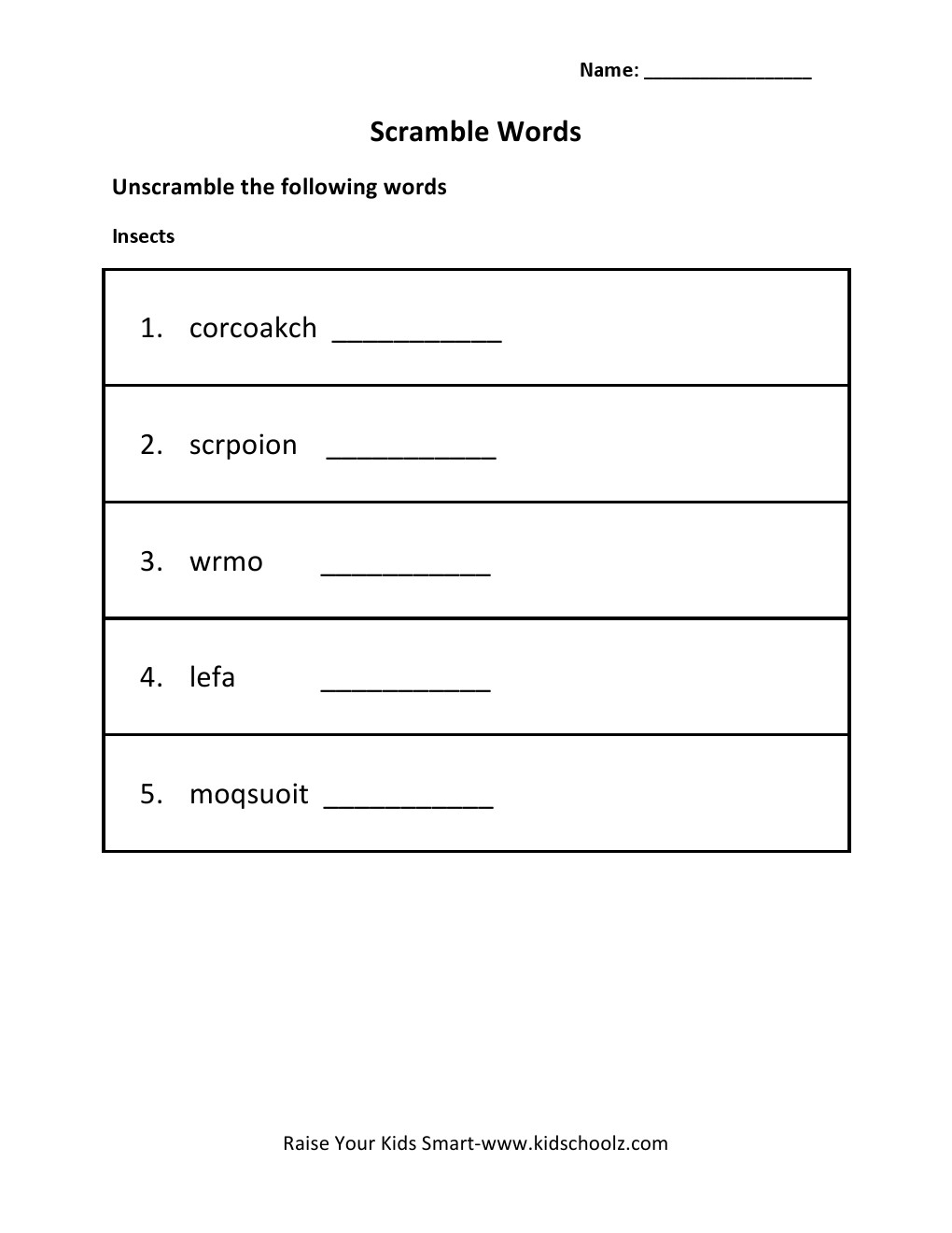 Grade 3 - Scrambled Words Worksheet