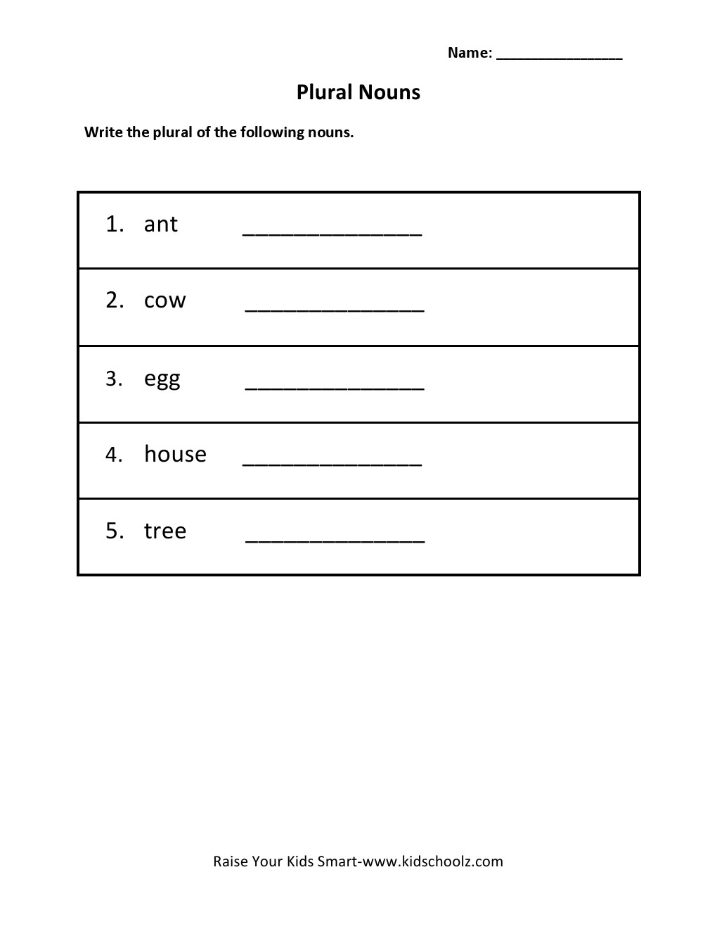 Grade 2 - Singular & Plural Worksheet
