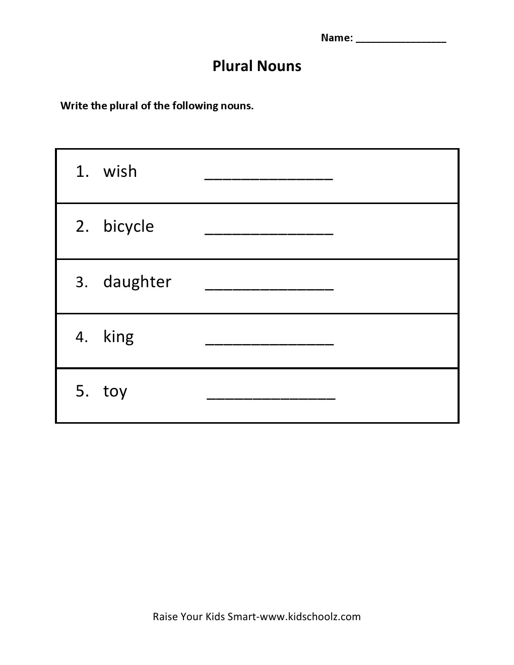 Grade 2 - Singular & Plural Worksheet