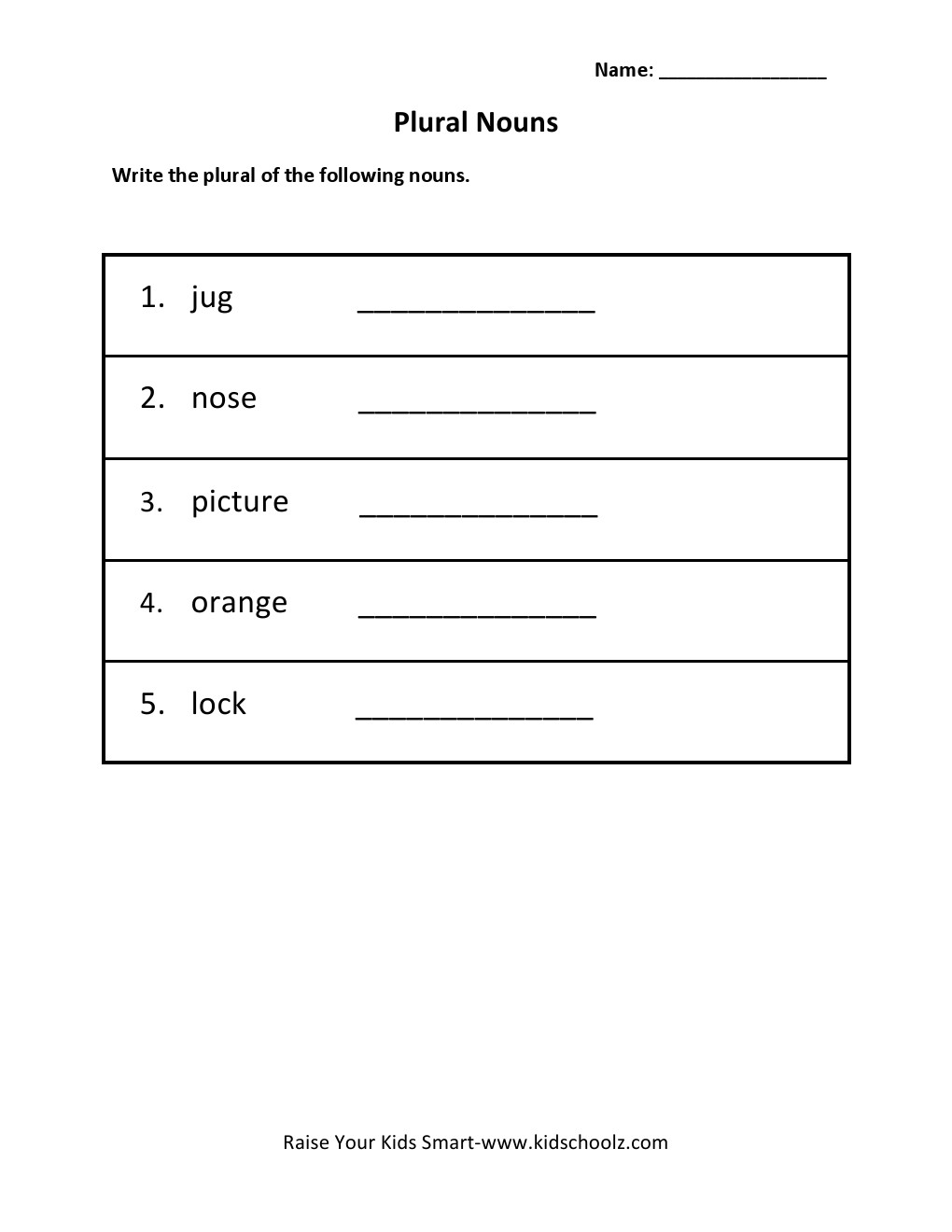 Grade 2 - Singular & Plural Worksheet