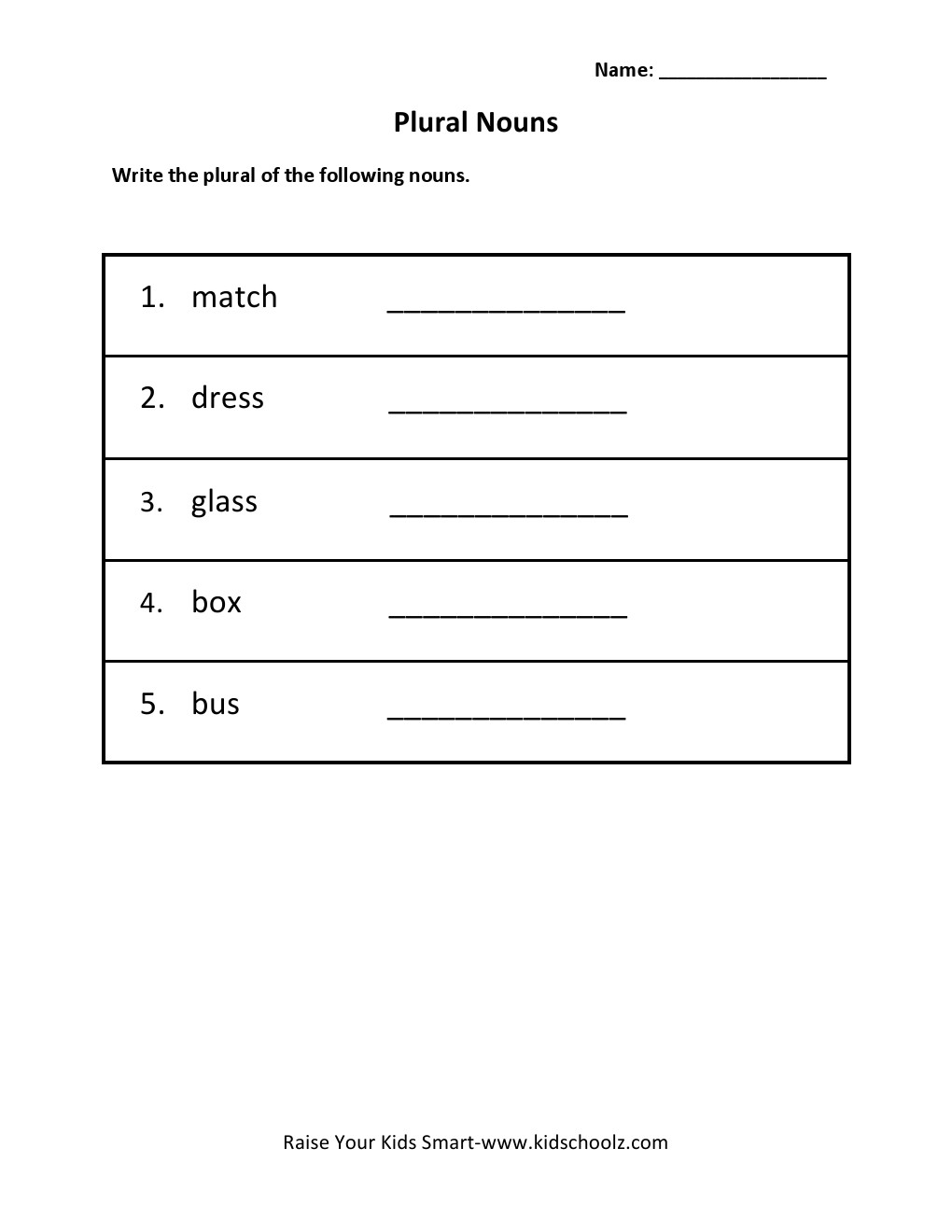 Grade 2 - Singular & Plural Worksheet