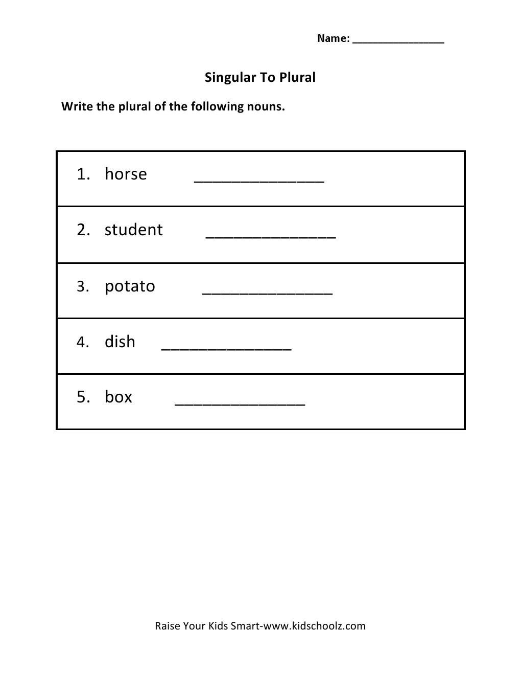 Grade 3 - Singular To Plural Worksheet