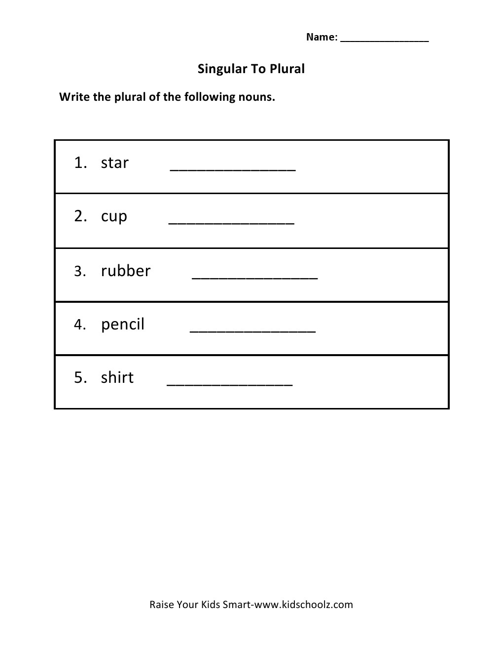 Grade 3 - Singular To Plural Worksheet