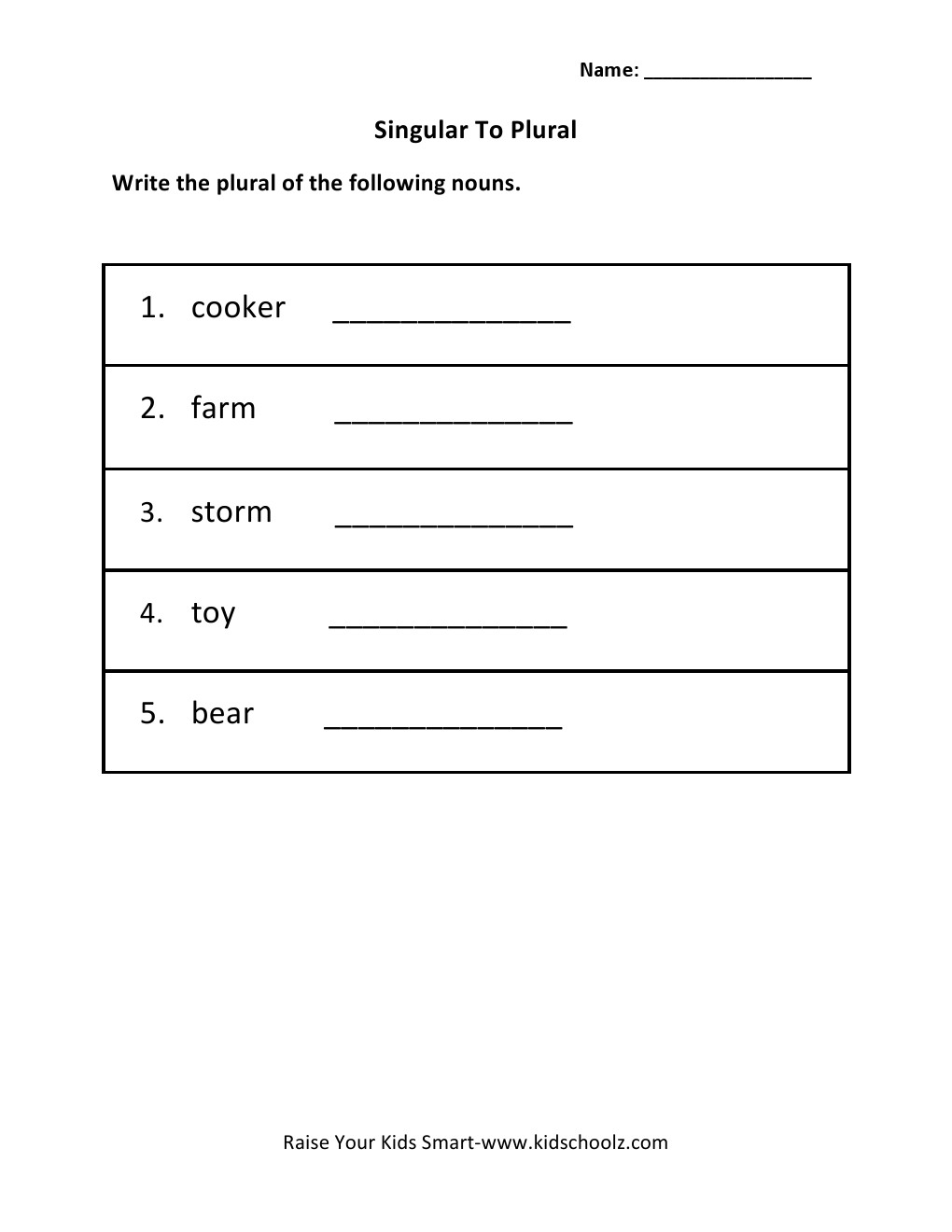Grade 3 - Singular To Plural Worksheet
