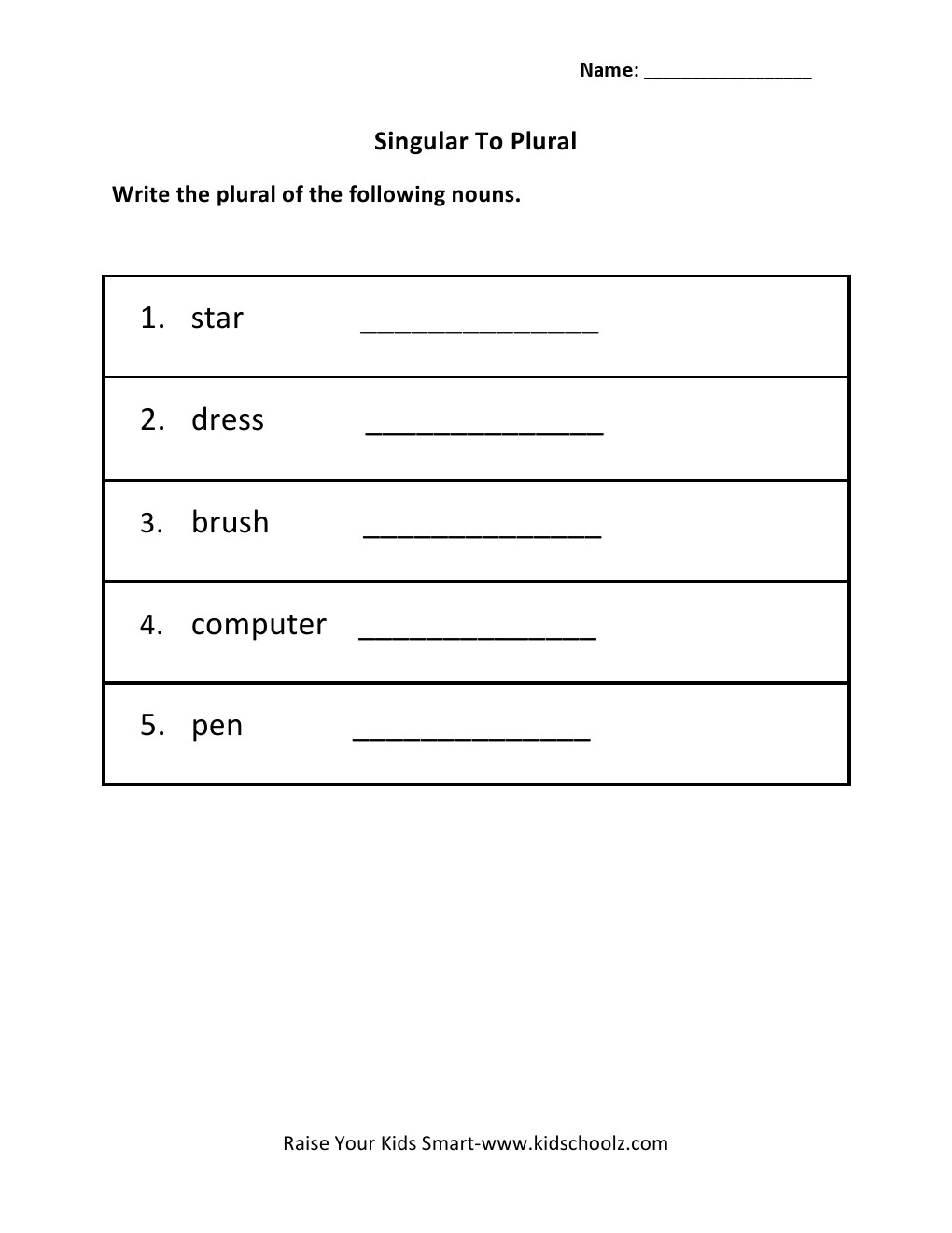Grade 3 - Singular To Plural Worksheet