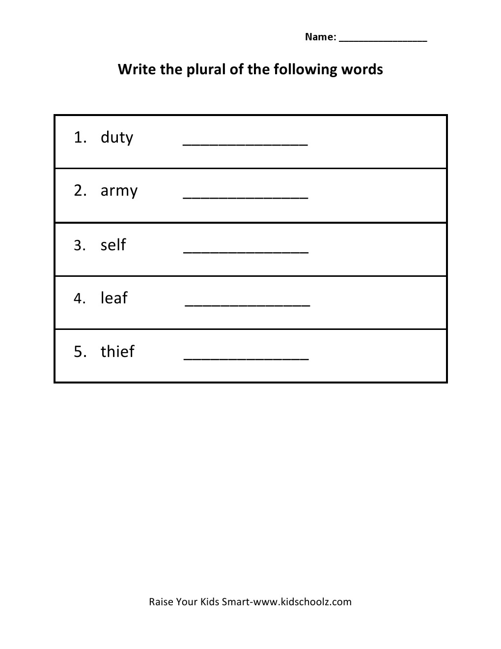 Grade 4 - Singular To Plural Worksheet