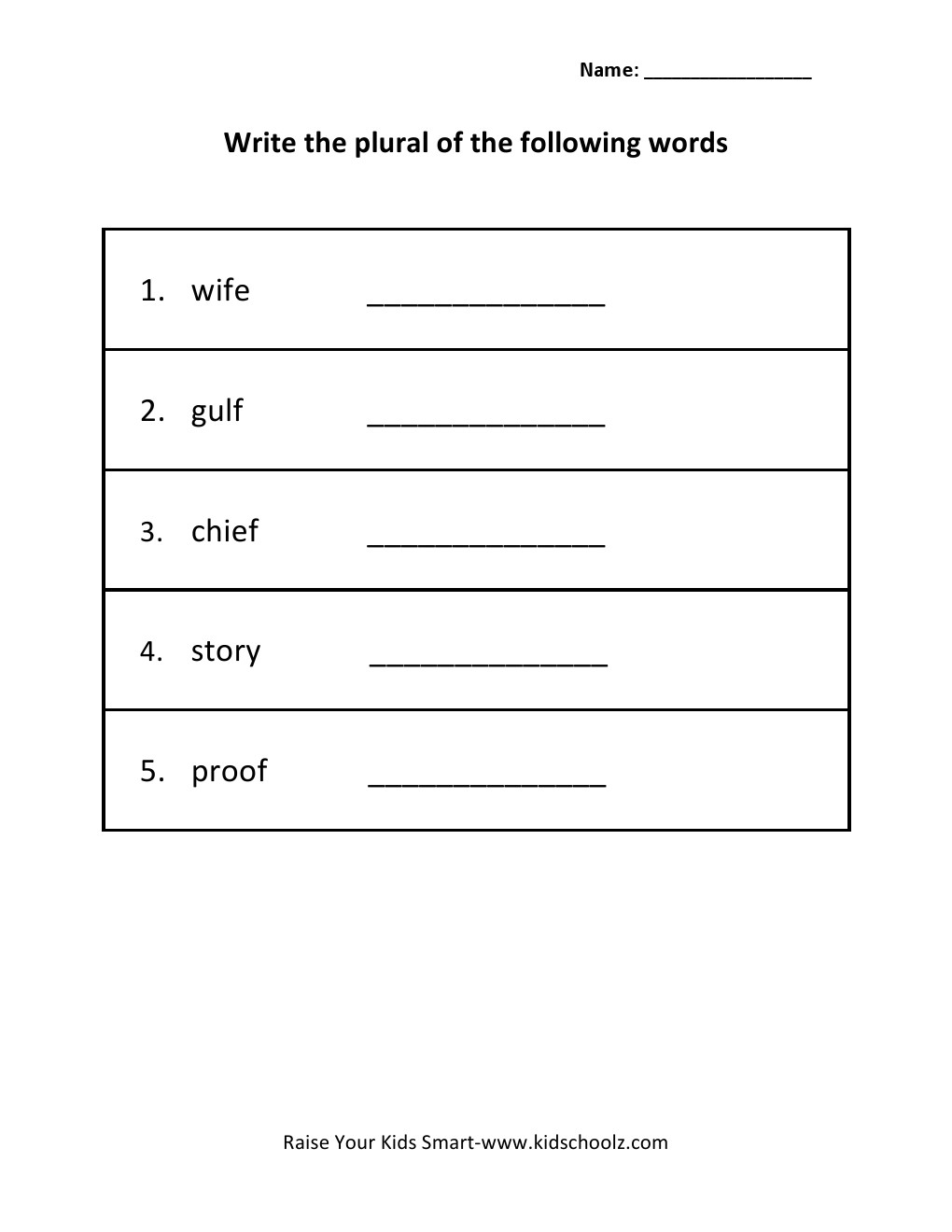 Grade 4 - Singular To Plural Worksheet