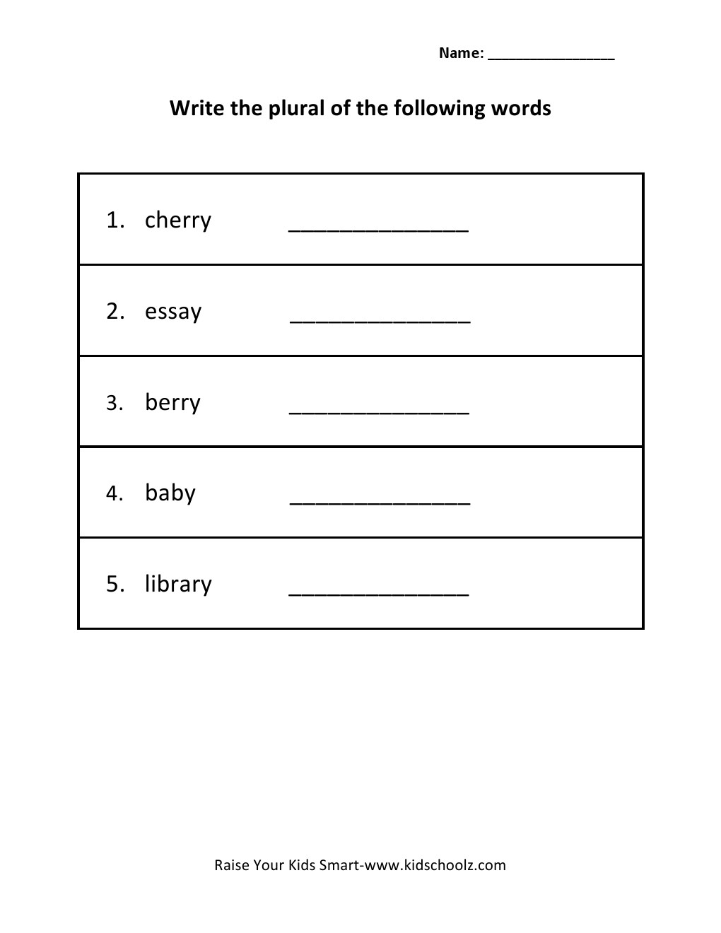 Grade 4 - Singular To Plural Worksheet