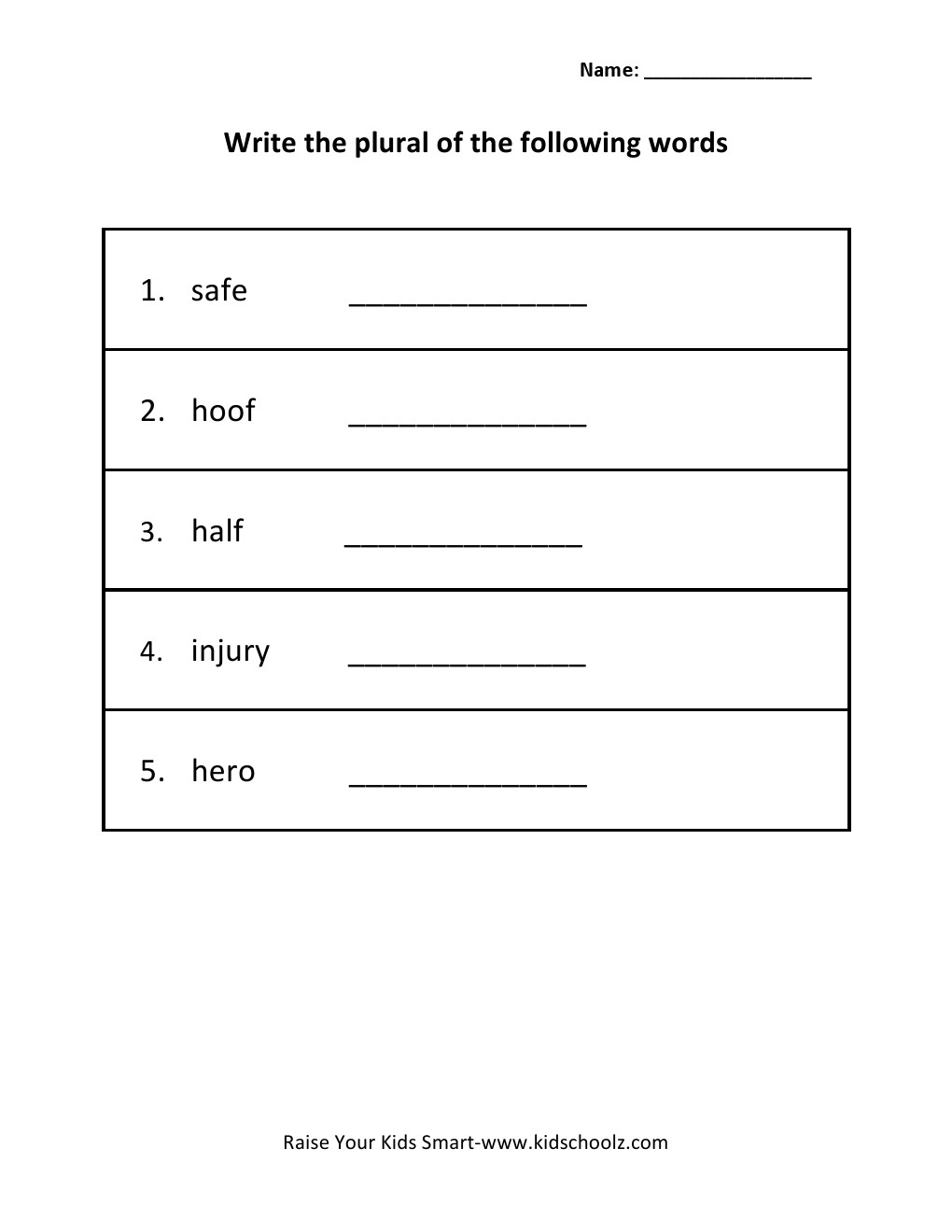 Grade 4 - Singular To Plural Worksheet