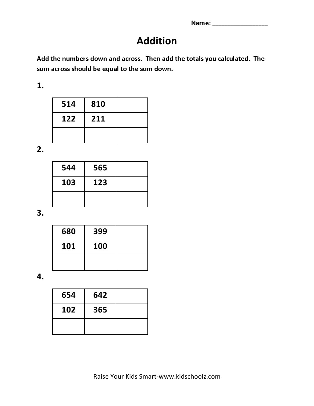 Grade 2 - Addition Worksheet
