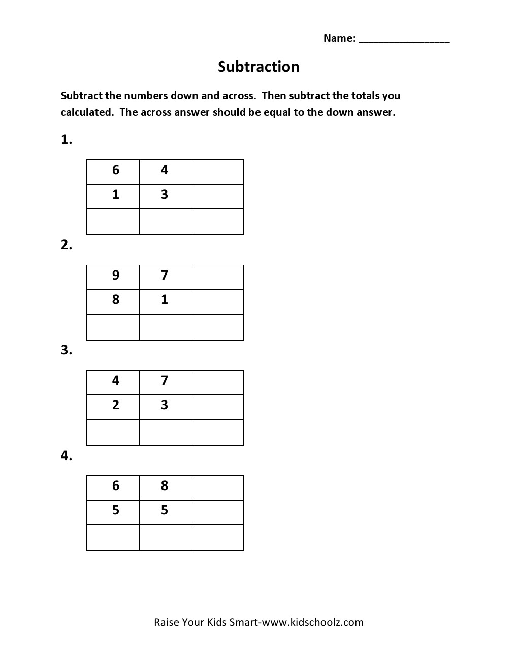 Grade 2 - Subtraction Worksheet