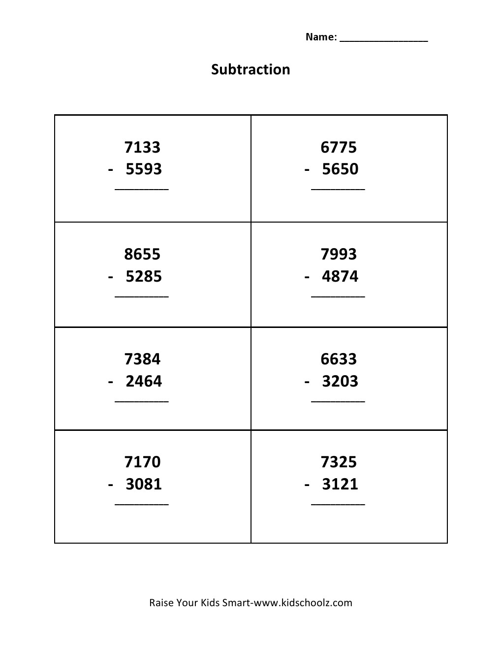 Grade 3 - Subtraction Worksheet