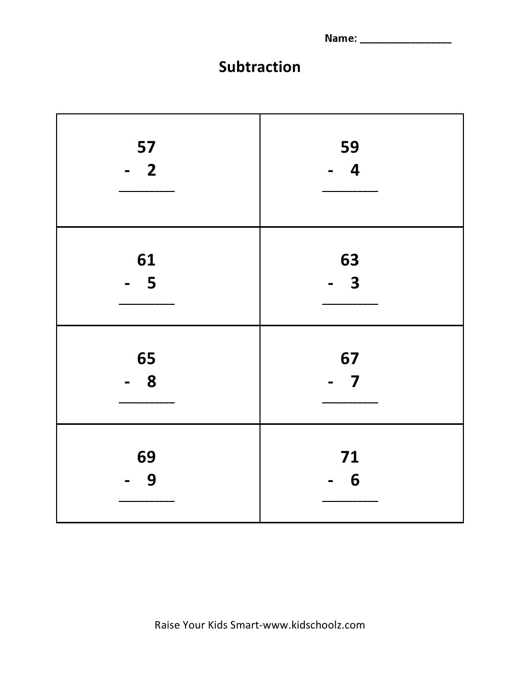Grade 2 - Subtraction Worksheet