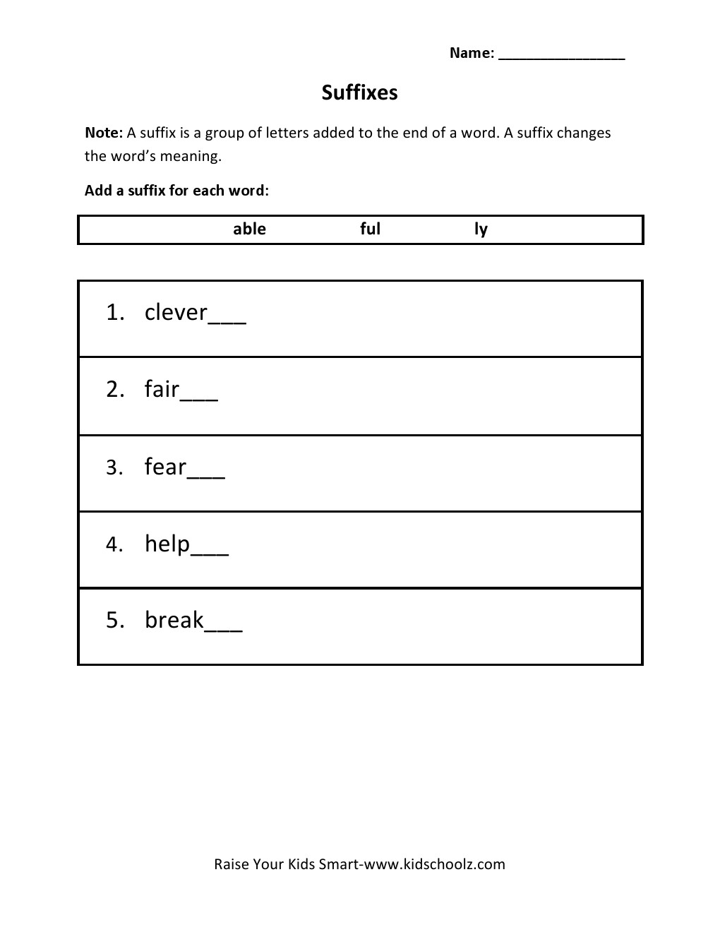 Grade 2 - Suffix Worksheet